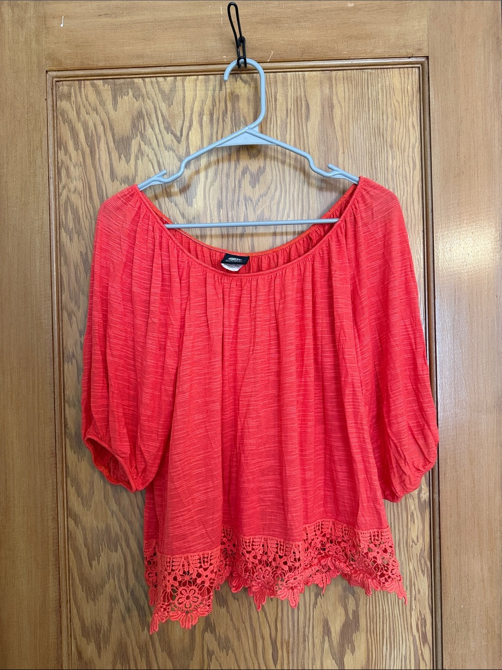 Women’s Redish/Orange Blouse with Lace Trimming